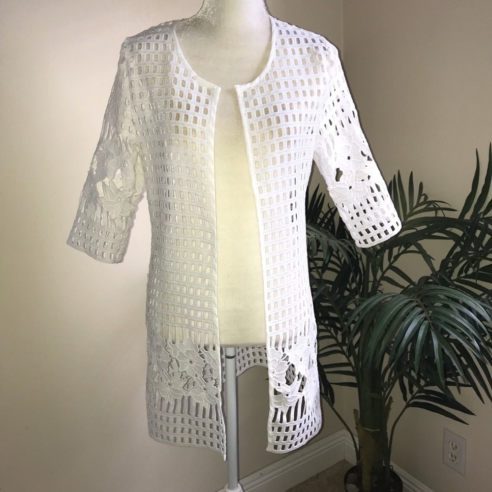 Feratelli Long Off White Cut Out Womens White Cardigan S*